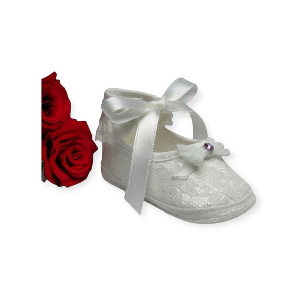 new Shop of the Moment ❀ Hand Embellished Lace Baby Booties ❀ Satin Crystal ❀ NB - Picture 1 of 16